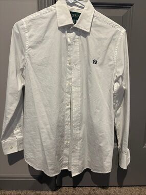 Ralph Lauren White Button-Down Dress Shirt with Navy Crest